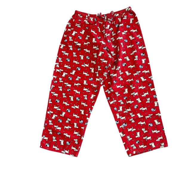 Vtg Red Flannel Pajama Set Sz XL Women’s Dog Print Wide Leg Cropped Cozy Warm - Picture 5 of 7
